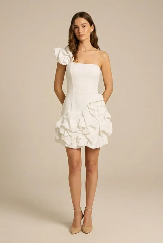 Avoria | Women’s White One Shoulder Mini Dress Party Cocktail