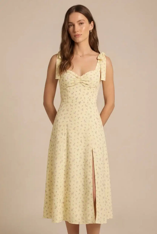 Avoria | Women’s Tie Strap Floral Midi Dress Casual Summer Fit