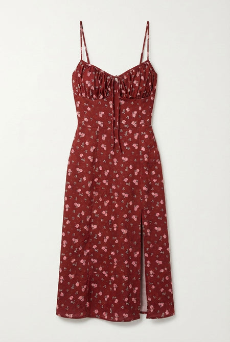 Avoria | Women’s Summer Floral Midi Dress Tie Front Slim Fit