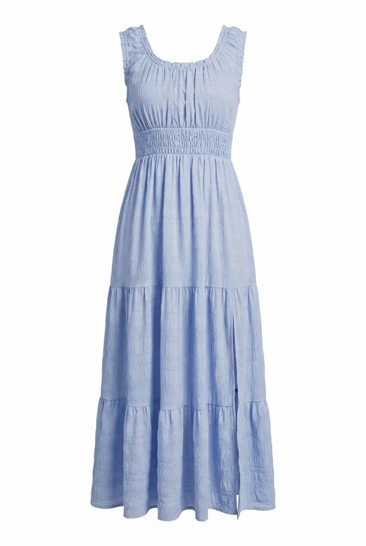 Avoria | Midi Dress Wedding Guest Pleated Square Neck Sky Blue