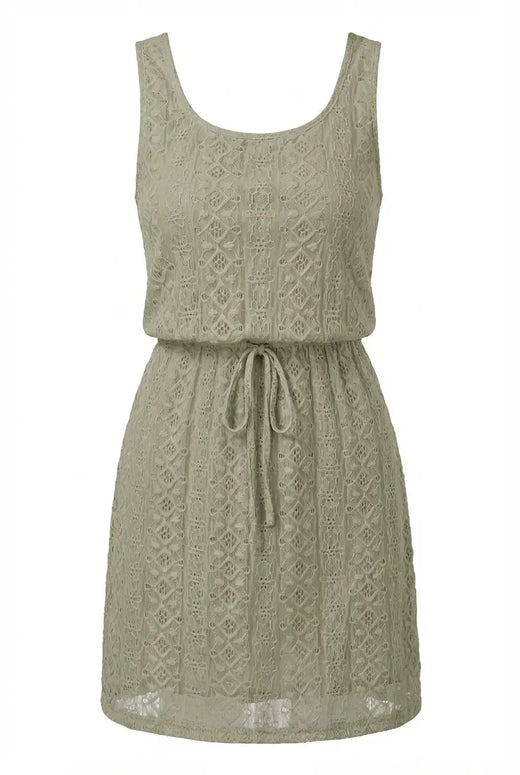 Avoria | Sage Green Eyelet Lace Dress with Adjustable Drawstring Waist