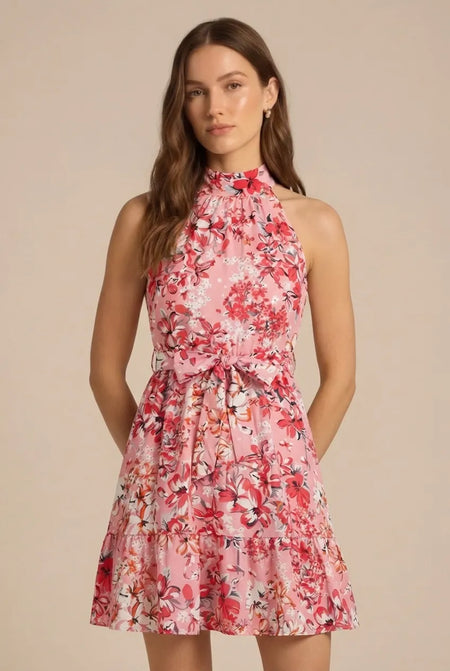 Avoria | Lightweight Floral Halter Mini Dress Women’s Summer Outfit