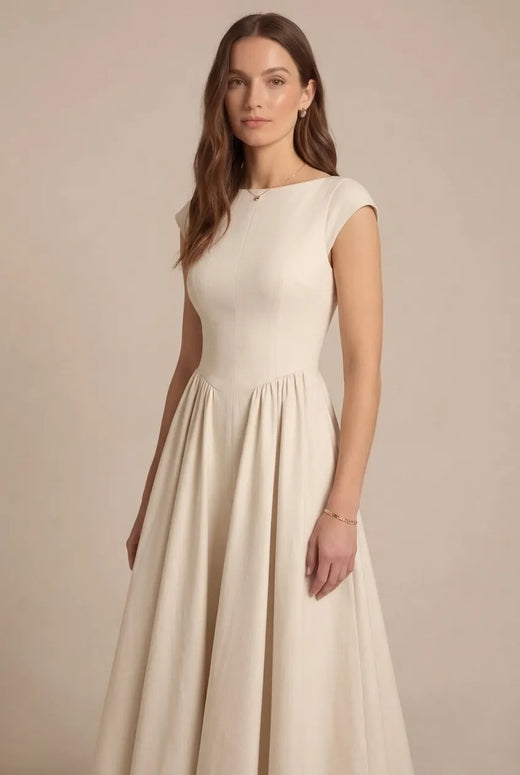 Avoria | Midi Dress Wedding Guest A-Line Cap Sleeve Elegant